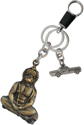 HANDSOME ISK Double Side Lord Hanuman With Mini Car High Quality Chrome Finishing Key Chain