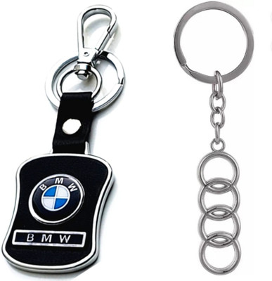 JAINSON MARTIN Combo of Audi Logo Metal & BMW Leather Hook Keychain Best Quality Key Chain