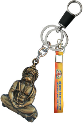 HANDSOME ISK Double Side Lord Hanuman With Multicolor Strip High Quality Chrome Finishing Key Chain