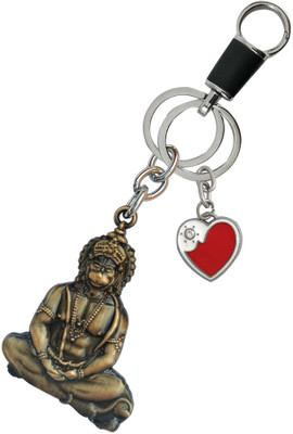 HANDSOME ISK Double Side Lord Hanuman With Red White HeartHigh Quality Chrome Finishing Key Chain