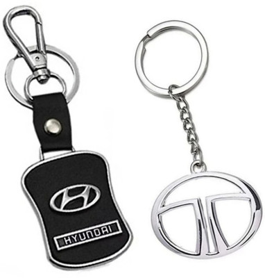 JAINSON MARTIN Combo of Tata Logo Metal & Hyundai Leather Hook Keychain Best Quality Key Chain