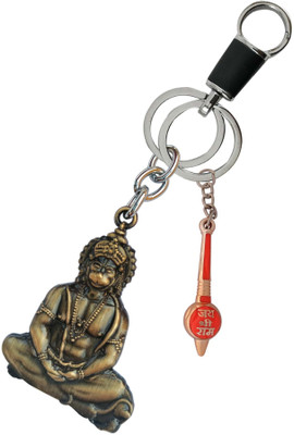 HANDSOME ISK Double Side Lord Hanuman With Multicolor Gada High Quality Chrome Finishing Key Chain