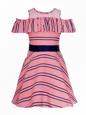naughty ninos Girls Midi/Knee Length Casual Dress(Pink, Sleeveless)