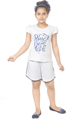Style Junction Kids Nightwear Girls Printed Fleece Blend(Grey Pack of 2)