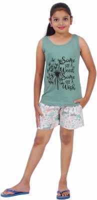 Sevnix Kids Nightwear Girls Printed Cotton(Green Pack of 1)