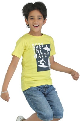 Toothless Boys Typography, Printed Cotton Blend T Shirt(Yellow, Pack of 1)