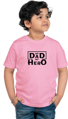 CHOMBOOKA Boys Typography Pure Cotton Regular T Shirt(Pink, Pack of 1)