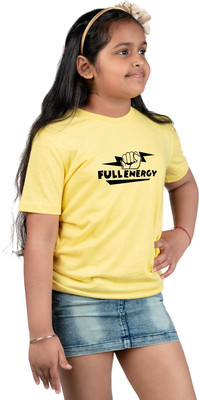 CHOMBOOKA Boys & Girls Typography, Printed Cotton Blend Regular T Shirt(Yellow, Pack of 1)