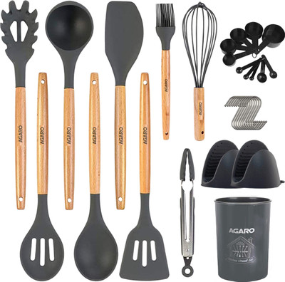 AGARO 14 Pcs Kitchen Utensils Set, BPA Free Spoon, Spatula, Cooking+Baking, Kitchen Tool Set(Brush, Cooking Spoon, Ladle, Spatula, Whisk, Tong)