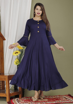 Wilshire Women Solid Anarkali Kurta(Blue)