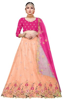 JP STORE Embroidered Semi Stitched Lehenga Choli(Orange)