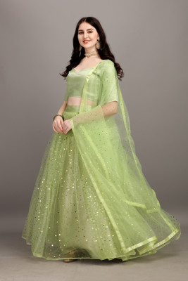 Krishna Priya Embellished, Self Design Semi Stitched Lehenga Choli(Light Green)