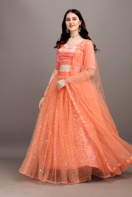 Webric Embellished, Self Design Semi Stitched Lehenga Choli(Orange)