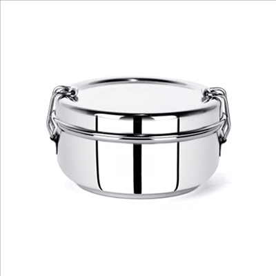 CrossPan Klassic Stainless Steel Lunch Box with Separator Plate ,Locking Clip, 500ML 2 Containers Lunch Box(500 ml)