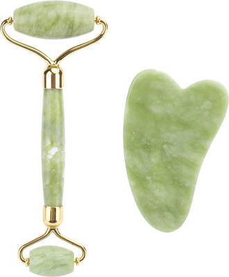 SWISS WONDER High quality rose quartz jade roller gua sha set with box-X42 High quality rose quartz jade roller gua sha set with box Massager(Green)