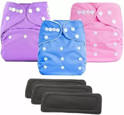 Softlia Baby's All in One Washable Reusable Adjustable Cloth 3 Diaper & 3 insert