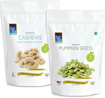 Tim Tim Premium Dried Pumpkin Seeds 100g and Premium Cashew Nuts 100g, Pumpkin Seeds and Cashews(2 x 100 g)