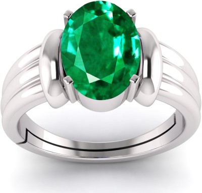 TODANI JEMS 7.25 Ratti Natural Panna Emerald Gemstone Stone Ring With Lab Certificate Metal Emerald Silver Plated Ring