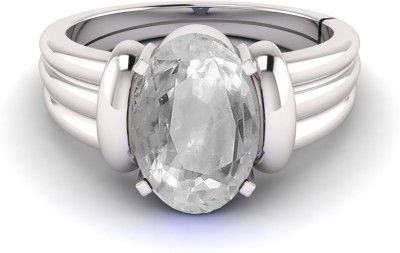 TODANI JEMS 11.25 Ratti Certified Unheated Adjustable White Sapphire Pukhraj Loose Gemstone Metal Sapphire Silver Plated Ring