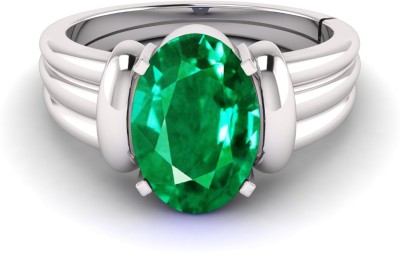 TODANI JEMS 11.25 Ratti 10.60 Carat Natural Panna Emerald Adjustable Ring Lab Certificate Metal Emerald Silver Plated Ring