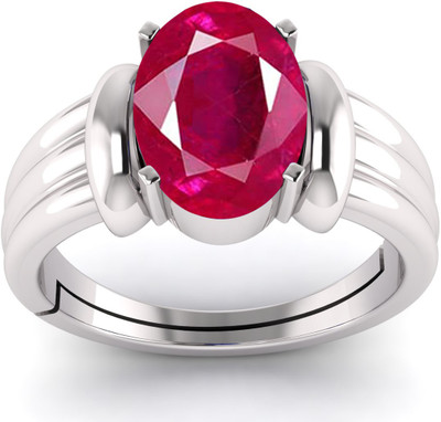 TODANI JEMS 7.25 Ratti Natural Ruby Manik Birthstone/Astrology/Rashi Ratan Adjustable Metal Sapphire Silver Plated Ring