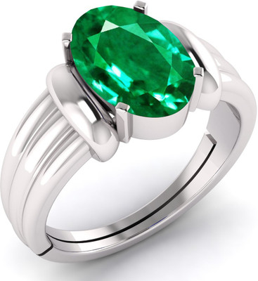 TODANI JEMS 9.25 Ratti 8.60 Carat Natural Panna Emerald Adjustable Ring Lab Certificate Metal Emerald Silver Plated Ring