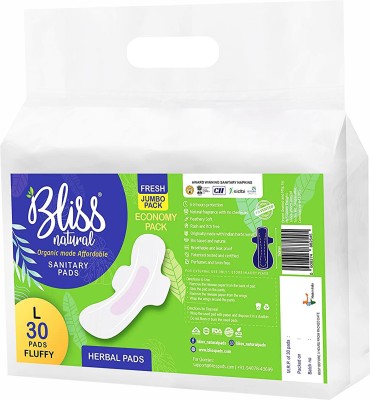 BlissNatural Rash-Free Sanitary Pads For Women | Jumbo pack | Size - L | Pack Of 30 Sanitary Pad