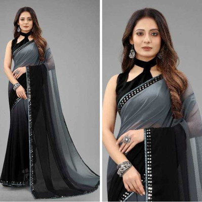 Ozon Designer Fab Embellished Bollywood Georgette, Chiffon Saree(Multicolor)
