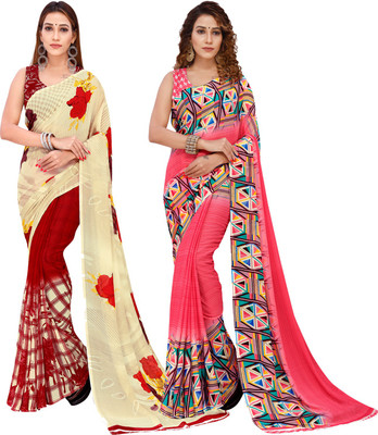 kashvi sarees Floral Print Bollywood Georgette Saree(Pack of 2, Multicolor)