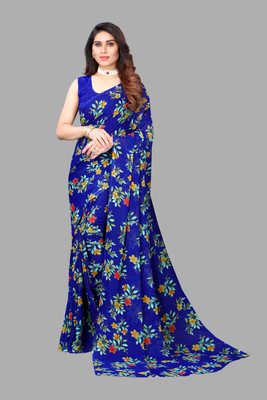 VJ FASHION Printed Daily Wear Georgette Saree(Blue)