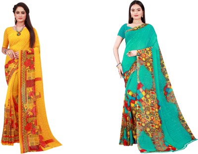 Saadhvi Printed Daily Wear Georgette Saree(Pack of 2, Grey)