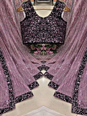 DDRS Fashion Embroidered Bollywood Net Saree(Pack of 2, Pink)