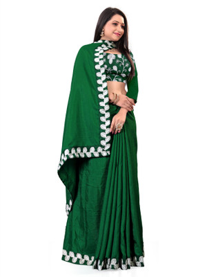 AAMONASTHA Embroidered, Solid/Plain Bollywood Silk Blend, Chiffon Saree(Green)