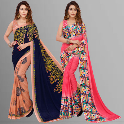 Anand Sarees Floral Print Bollywood Georgette Saree(Pack of 2, Multicolor)