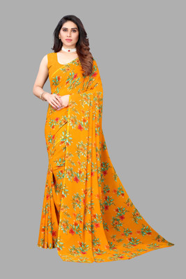 VJ FASHION Printed Daily Wear Georgette Saree(Yellow)