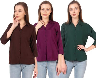 SHANAYA MODA Women Solid Formal Brown Shirt(Pack of 3)