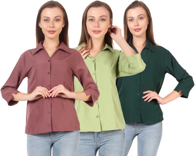SHANAYA MODA Women Solid Formal White Shirt(Pack of 3)