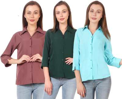 SHANAYA MODA Women Solid Formal White Shirt(Pack of 3)
