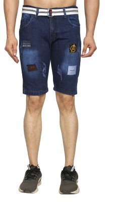 NIRALI Solid Men Denim Dark Blue Denim Shorts