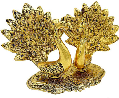 Navdurga Peacock Couple Set Decorative Showpiece  -  15 cm(Metal, Gold)