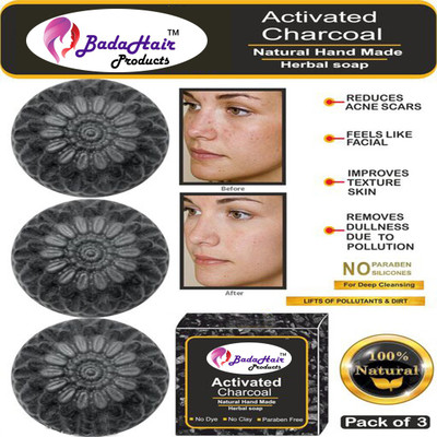 BadaHair Natural Activated Charcoal Bath Soap for Deep Cleaning - (3 x 100 g)(3 x 100 g)