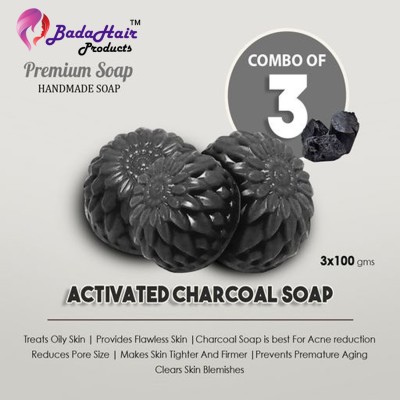BadaHair Charcoal Handmade Natural Bath Bar Soap (300 g)(3 x 100 g)