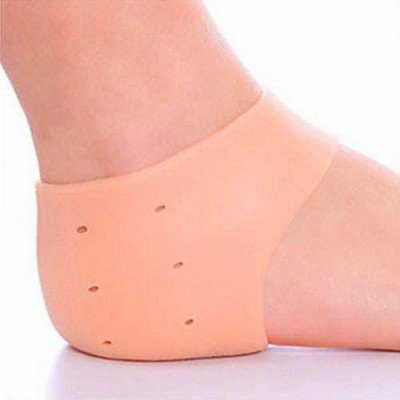 Sument 4 Pair Heel Socks Silicone Heel Protector Pain Relief Gel Heel Anti-Crack Heel Support(Beige)