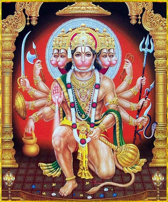 Wall gallery 45.72 cm Panchmukhi Bajrangbali jI For Vastu Shanti,Remove Negative Energy GlowingSticker Self Adhesive Sticker(Pack of 1)