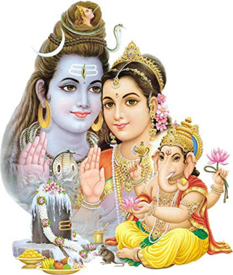 Saiii Designs 3 cm Shiv ji Mata Parwati Shree Ganesha Self Adhesive Sticker(Pack of 1)