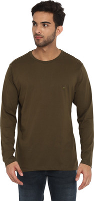 TURTLE Solid Men Round Neck Brown T-Shirt