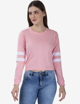 VIVINKS Striped Women Round Neck Pink T-Shirt