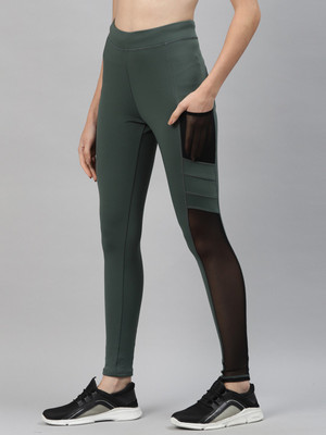 BLINKIN Color Block Women Dark Green Tights