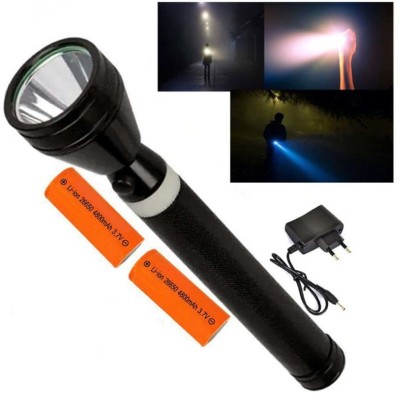 ssmall sun Powerful battery chargeable long bright emergency use LED T-96 flashlight Torch(Black, 24 cm, Rechargeable)