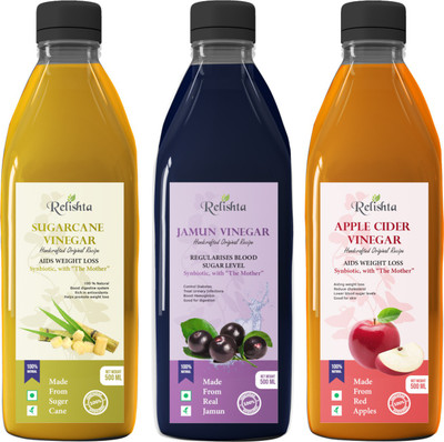 Relishta Sugarcane Jamun & Apple Vinegar with Mother Vinegar (Pack of 3) Vinegar(3 x 500 ml)